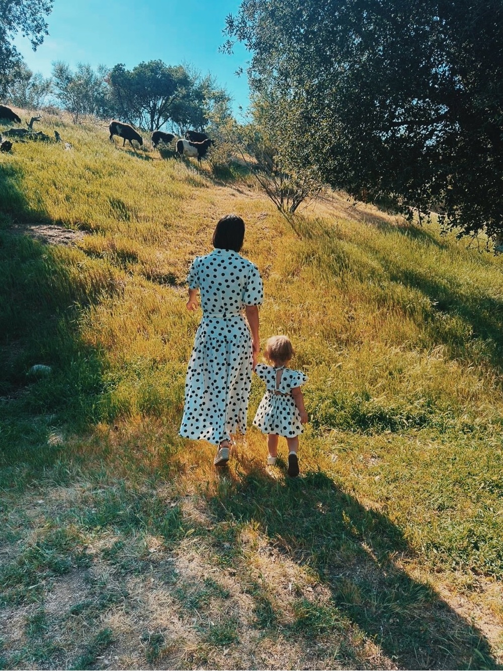 Matching Polka Dot Midi Dress (White with Black Spots)